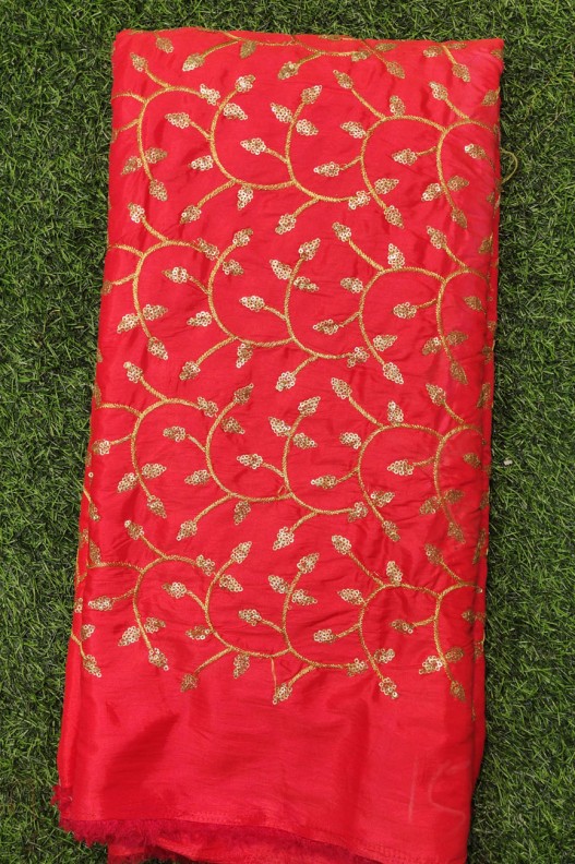 Astonishing Red Silk Fabric With Silk Work
