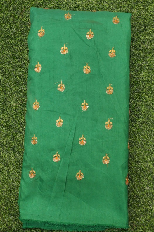 Green Silk Fabric With Silk Work