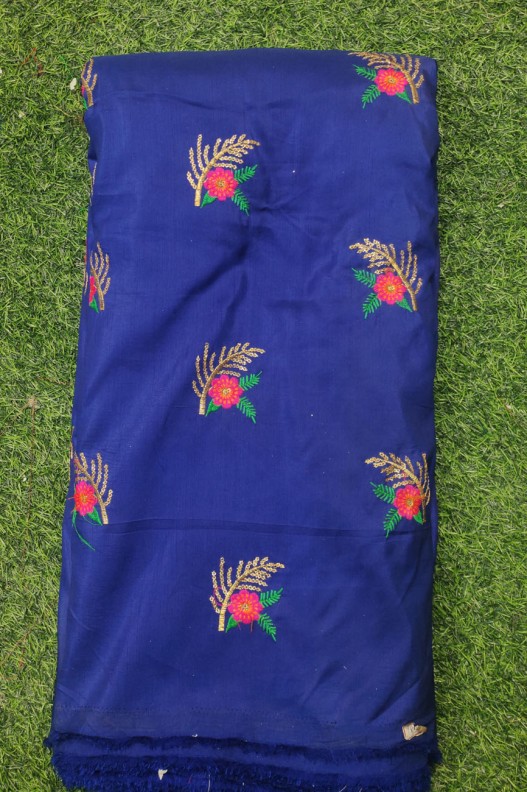 Blue Silk Fabric With Silk Work