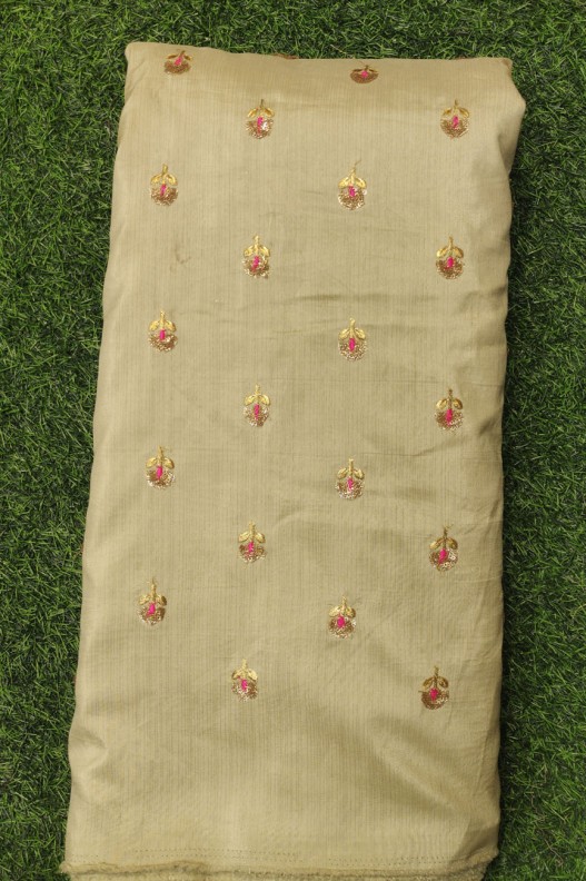 Khaki Color Silk Fabric With Astonishing Silk Work