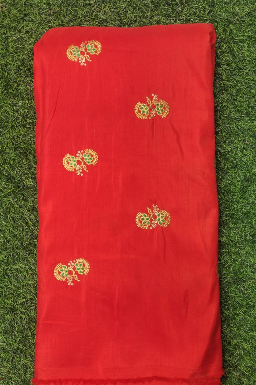Eyecathcing Red Silk Fabric With Silk Work