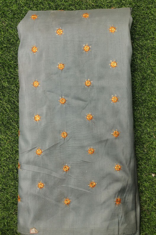Grey Silk Fabric With Eyecatching Silk Work