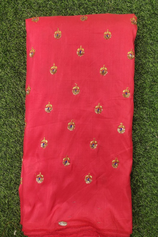 Dark Pink Silk Fabric With Silk Work
