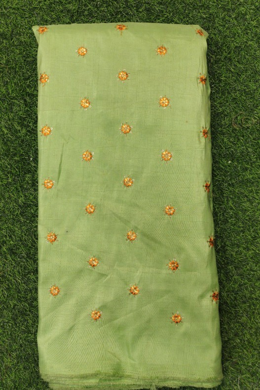 Eyecatching Light Green Silk Fabric With Silk Work
