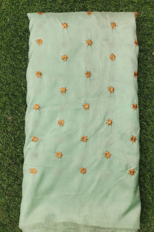 Lightning Light Green Silk Fabric With Silk Work