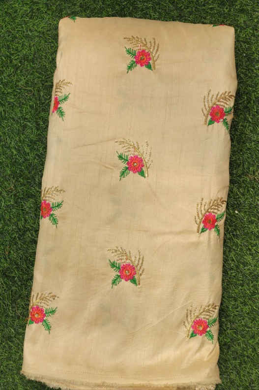 Sand Brown Silk Fabric With Silk Work