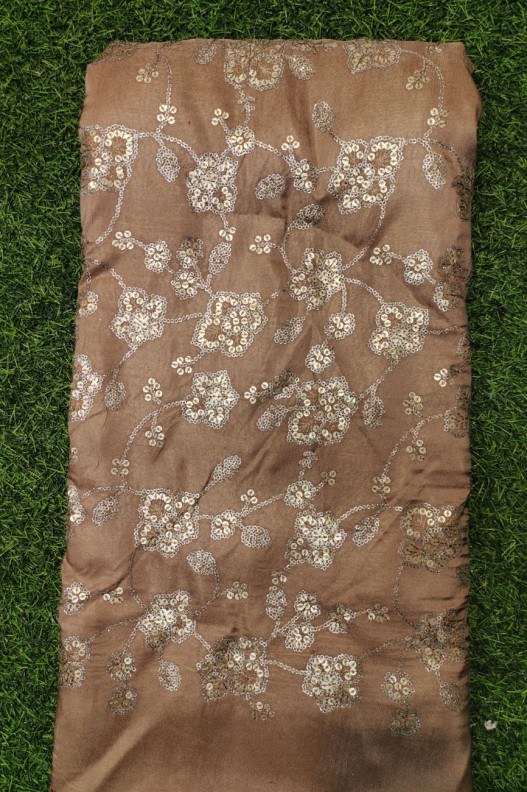 Bright Brown Upada Fabric With Upada Wiork
