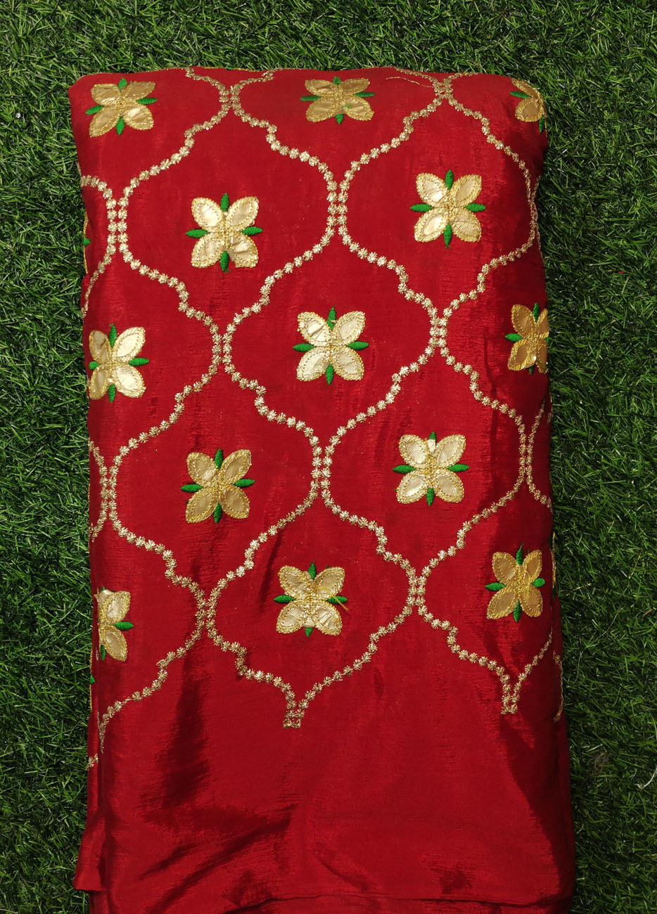 Rusty Red Semi Chinnon Work Chiffon Fabric
