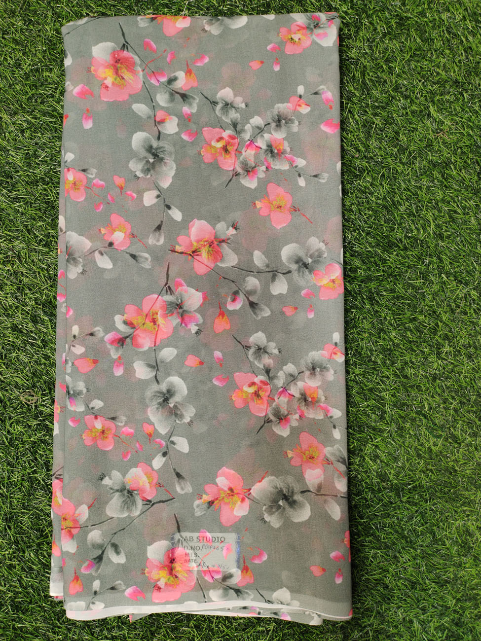 Graftyfying Grey Georgette Fabric With Poly Geo Print