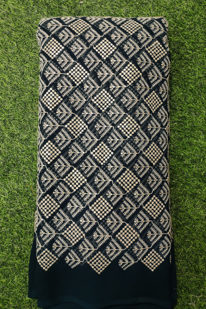 Dazzling Dark Green Georgette Fabric With Semi Geo Work