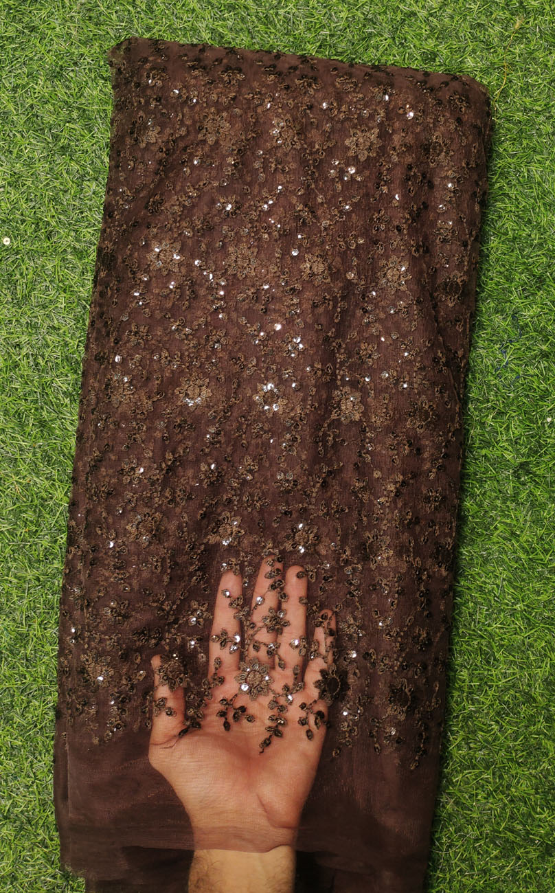 Brown Net Fabric With Net Wok