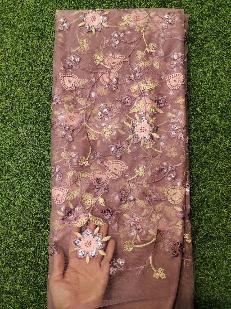 Brown Net Fabric With Net Wok