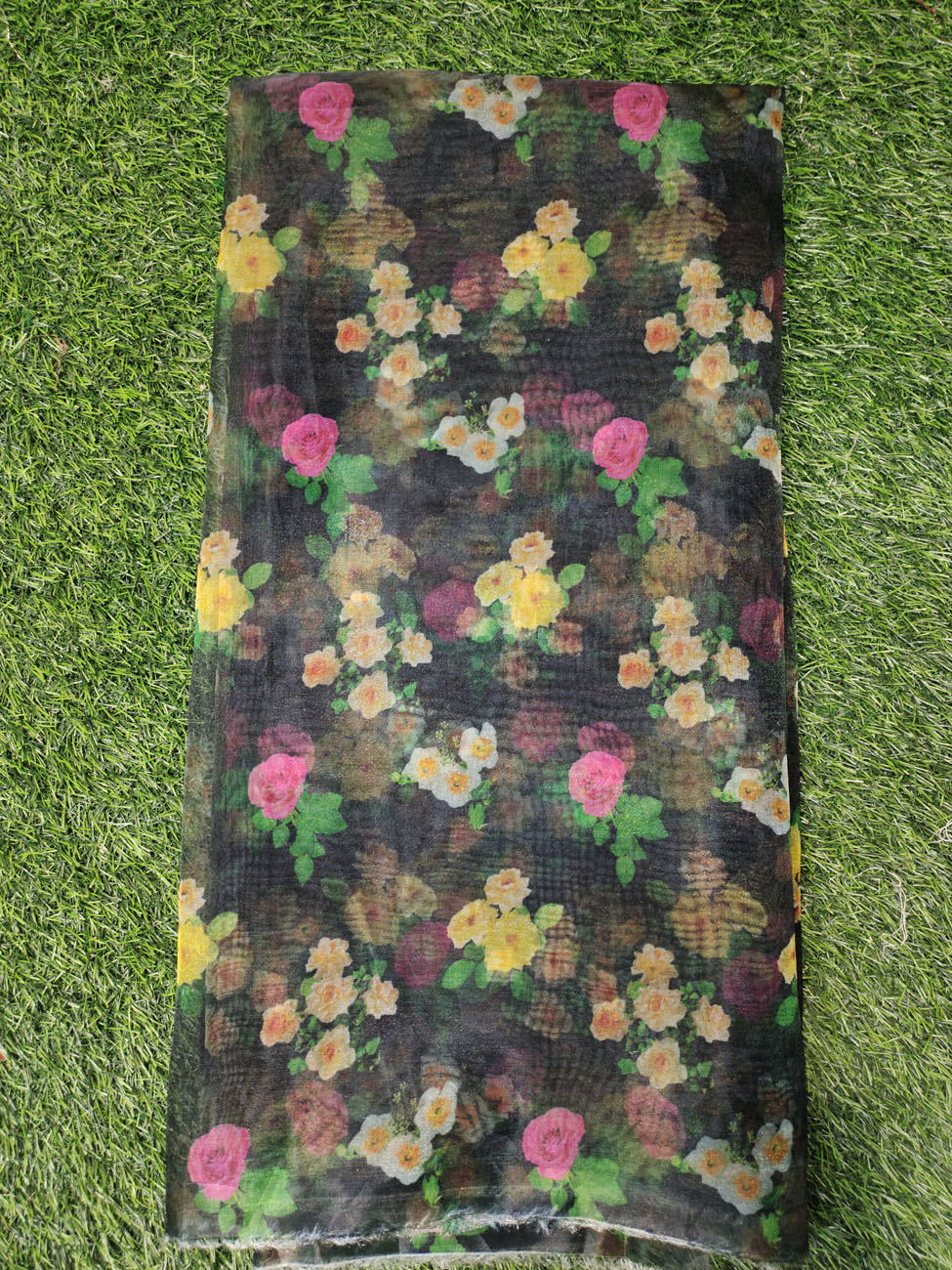 Black Organza With Flower Organza Print
