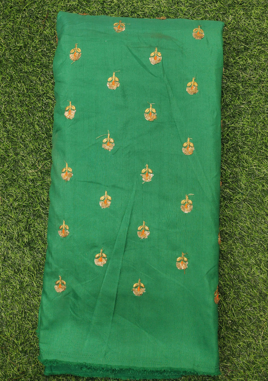 Green Silk Fabric With Silk Work
